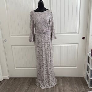 Onyx Nite Long Sleeve Lace Dress in taupe Gray